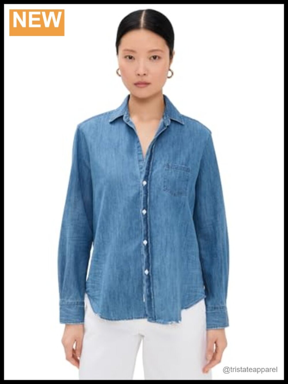 Relaxed Denim Button Down Shirt with Collared Neck